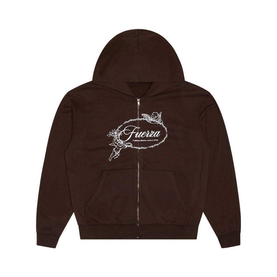 ANGELITOS  RHINESTONE - ZIP HOODIE BROWN