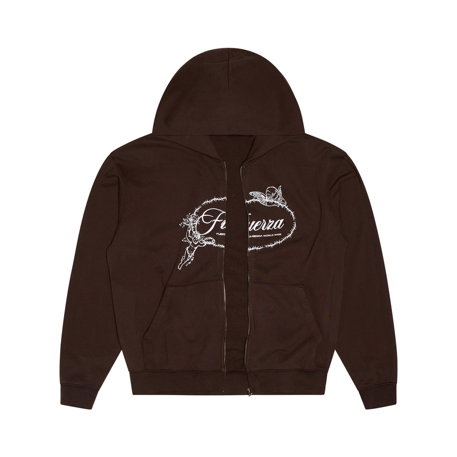 ANGELITOS  RHINESTONE - ZIP HOODIE BROWN