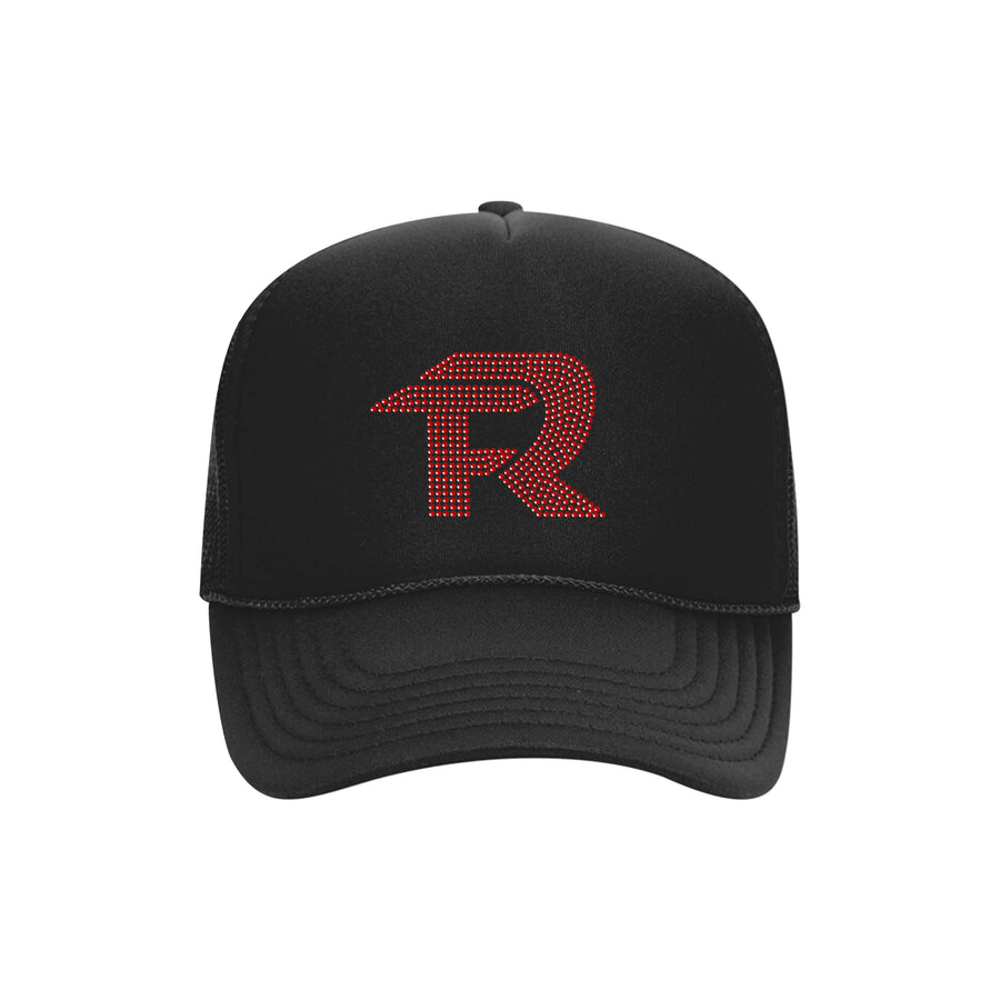 RED RHINESTONE - TRUCKER HAT - BLACK